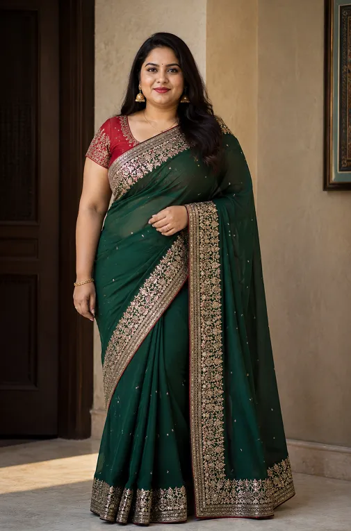 best saree for body type plus size women georgette drape
