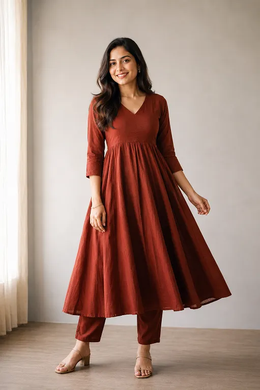 Anarkali kurti with empire waist styled for a pear shaped body