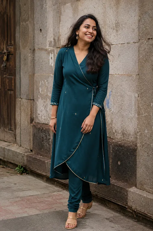 rectangle body shape kurti in angrakha style