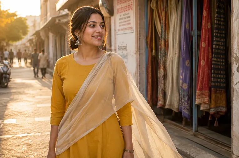 single diagonal dupatta drape for inverted triangle shoulders