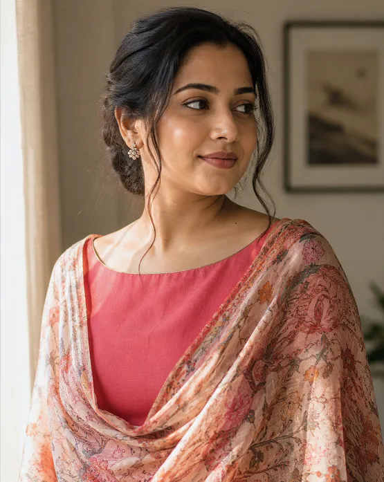 kurti for rectangle shaped body with boat neckline and dupatta