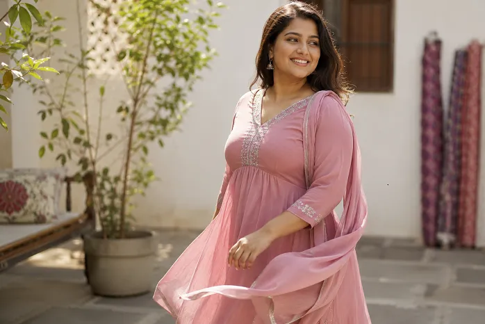 salwar kameez for apple shaped body in soft georgette empire waist