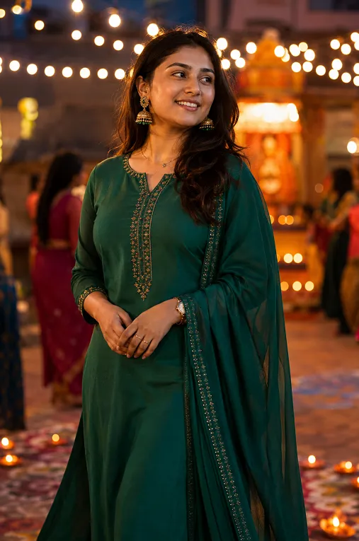 festive salwar kameez outfit idea for apple body shape