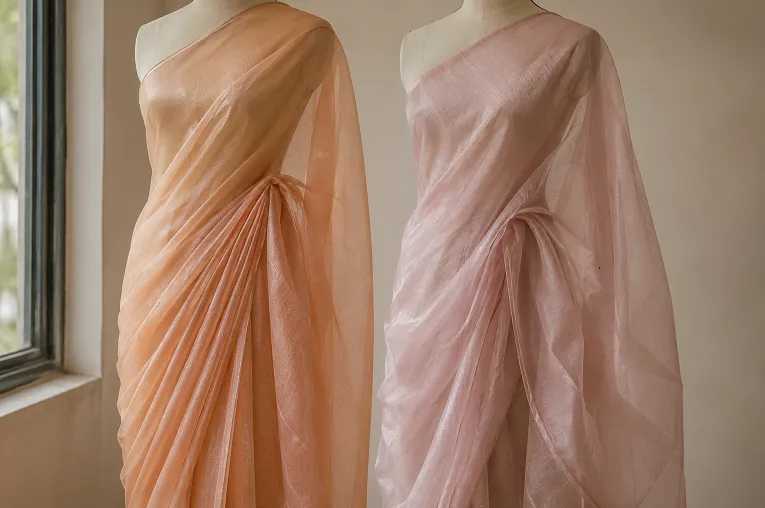 organza saree pallu draping comparison, structured pleats versus soft flowing pallu