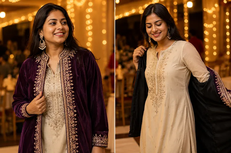 kurta styled with and without a layered jacket
