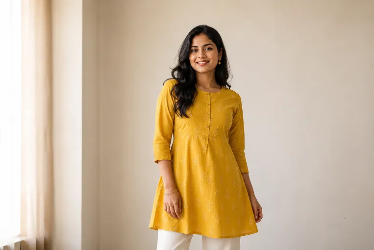 Kurti for pear shaped body featured image showing a flattering A-line kurti silhouette