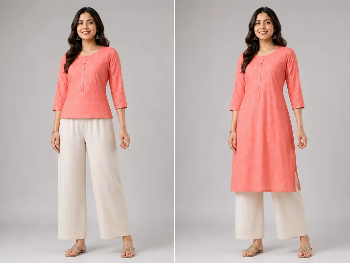 Short kurti versus knee length kurti comparison for pear shaped body