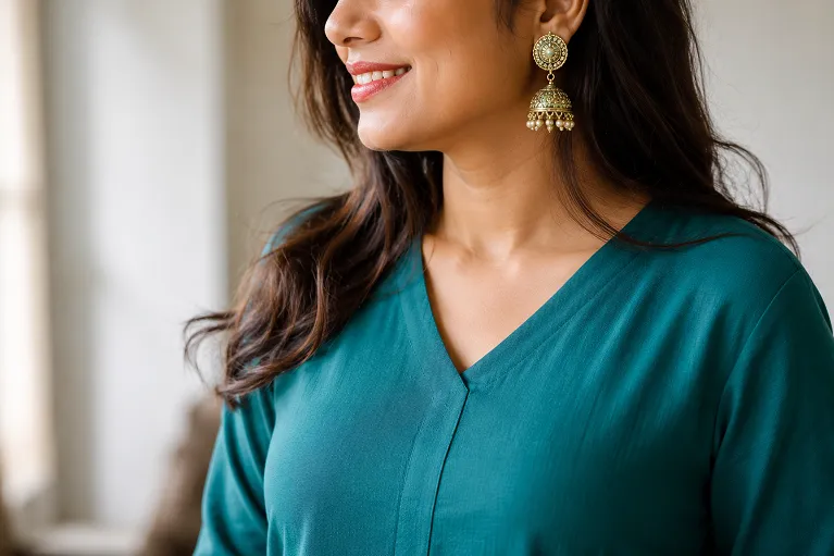 V-neck kurti neckline styling for pear shaped body