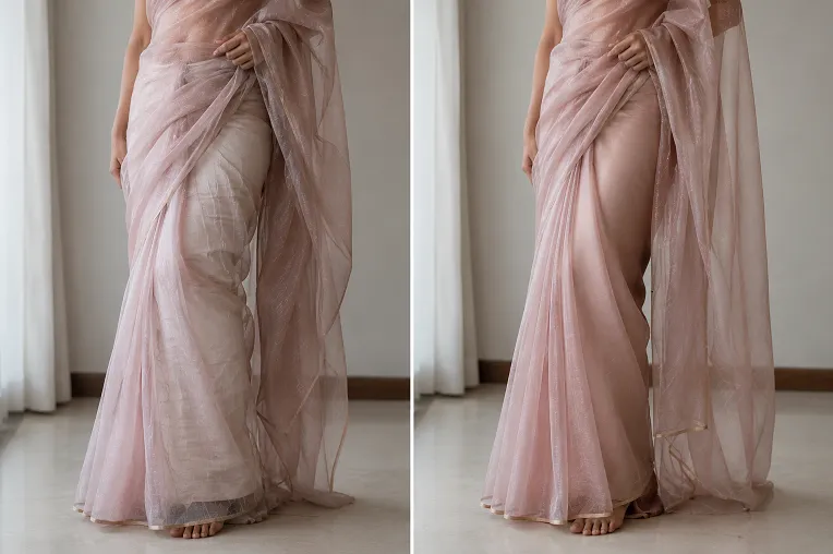 how petticoat choice changes organza saree drape and transparency