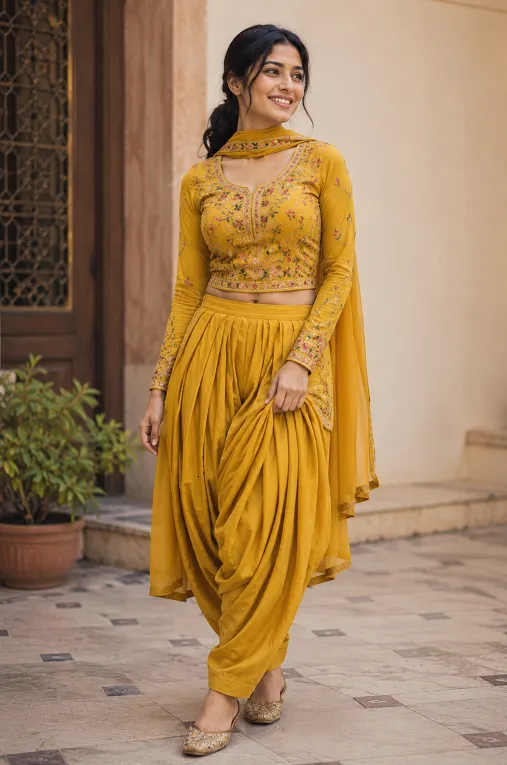Crop top and patiala salwar fusion trend for younger body types