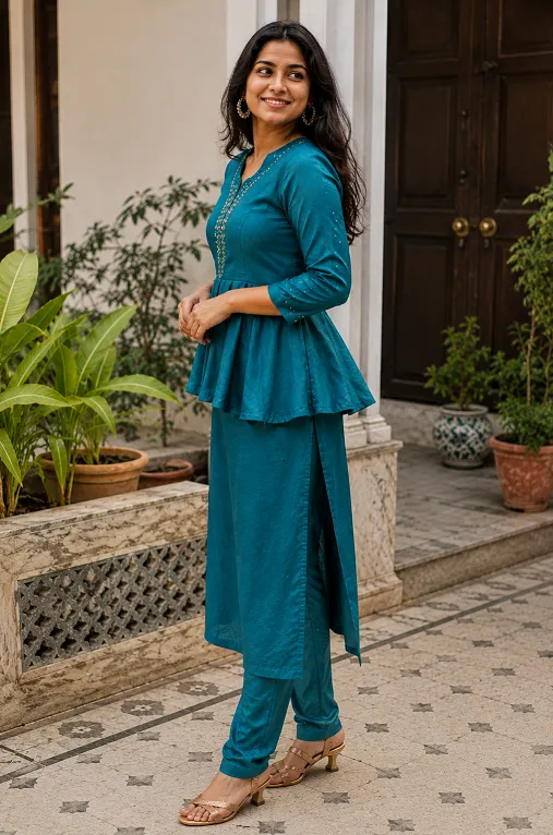 Peplum style kameez styled for a rectangle body shape