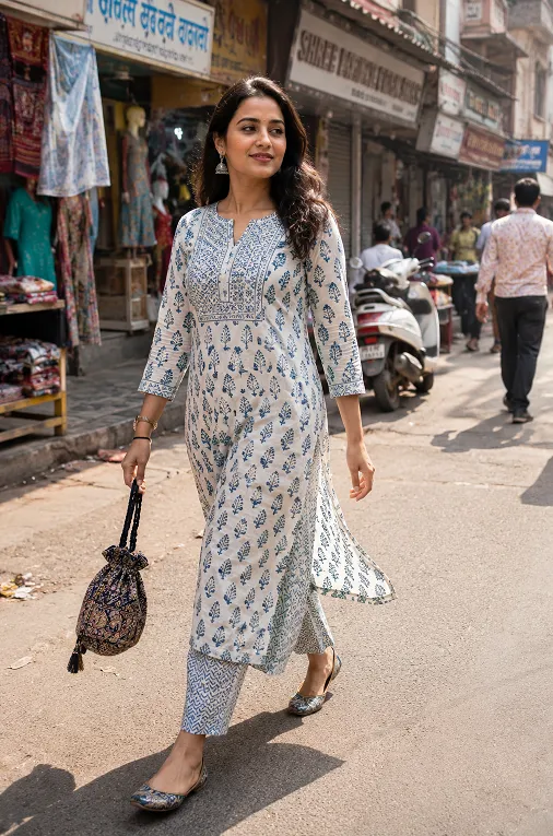 potli bag and juttis styled with a simple ethnic outfit