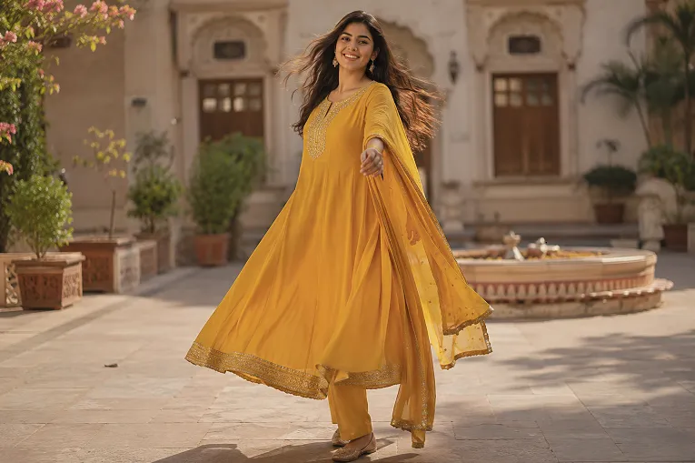 salwar kameez for rectangle shaped body in A-line cut