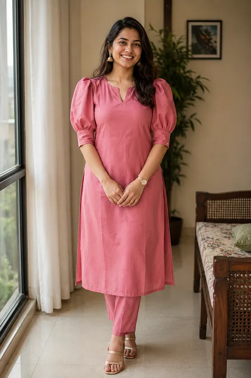 Statement puff sleeve kameez styled for a rectangle body shape