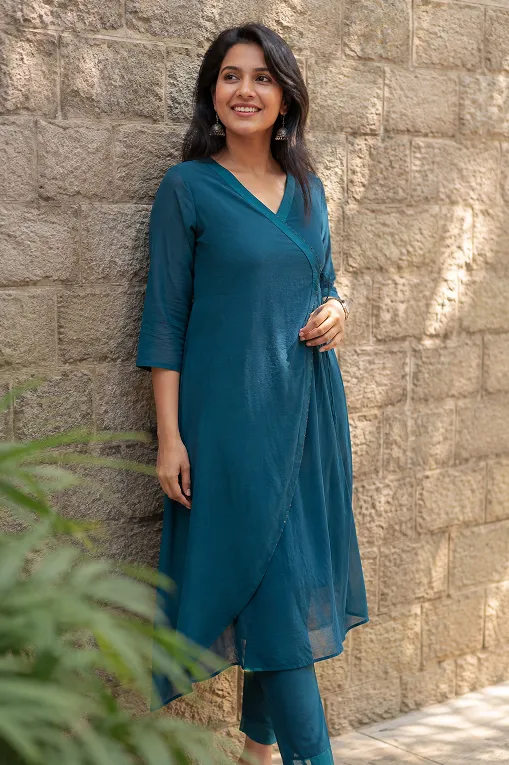 angrakha wrap-style kurti styled for a rectangle body shape