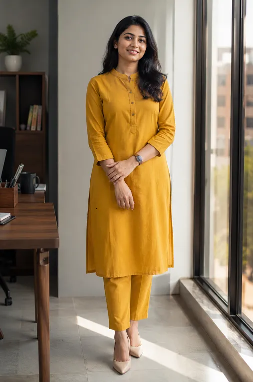 cotton kurti with straight cut cigarette pants for a summer office look