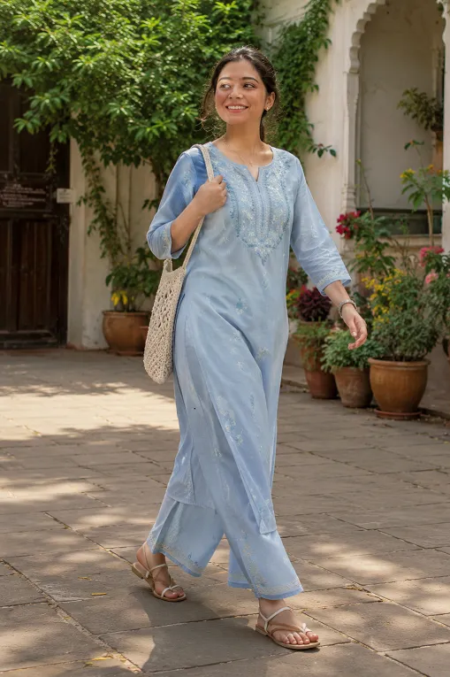 cotton kurti paired with matching palazzo pants for summer