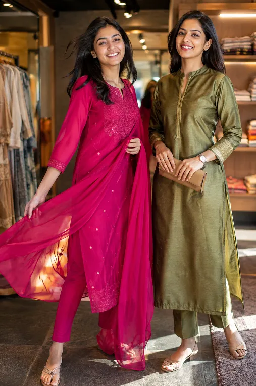 ethnic wear for teenagers styled next to working women's ethnic wear for comparison
