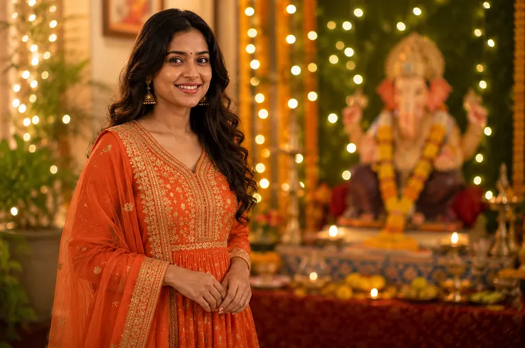 Ganesh Chaturthi outfit ideas featured with festive Anarkali suit