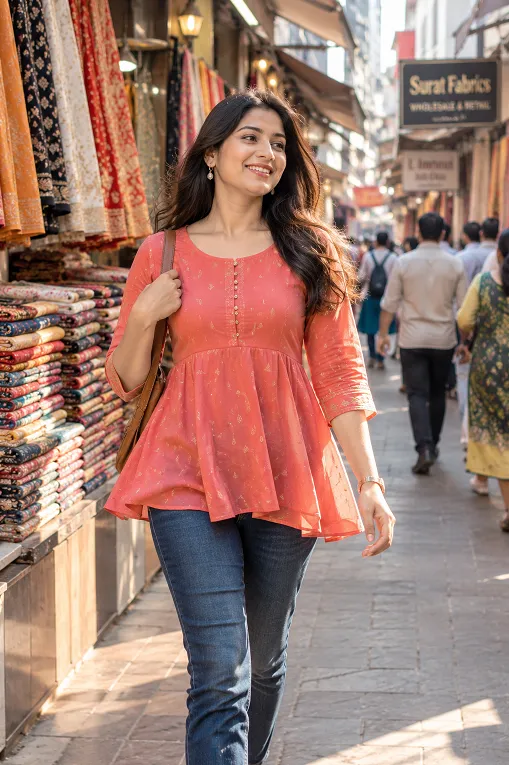 georgette peplum kurti holding its flare shape while walking