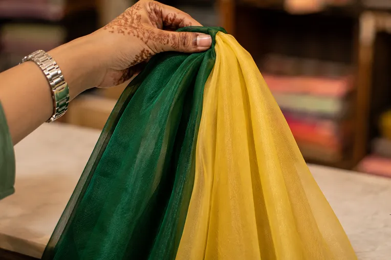 georgette versus chiffon dupatta fabric drape comparison close up