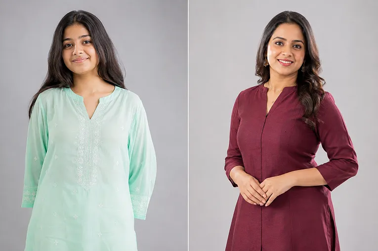kurti fit teenagers vs adults shown side by side for comparison
