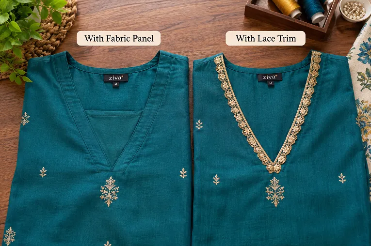 sewn in modesty panel versus lace insert fix on kurti neckline