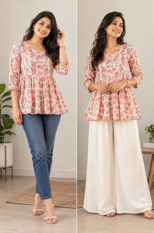 peplum kurti styled with straight jeans versus palazzo comparison