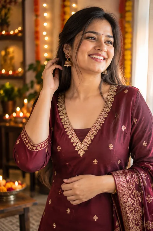 how to cover deep neck designs in kurti with lace trim