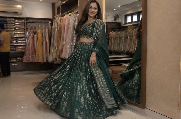 lehenga for curvy body type with high waist and full panel silhouette