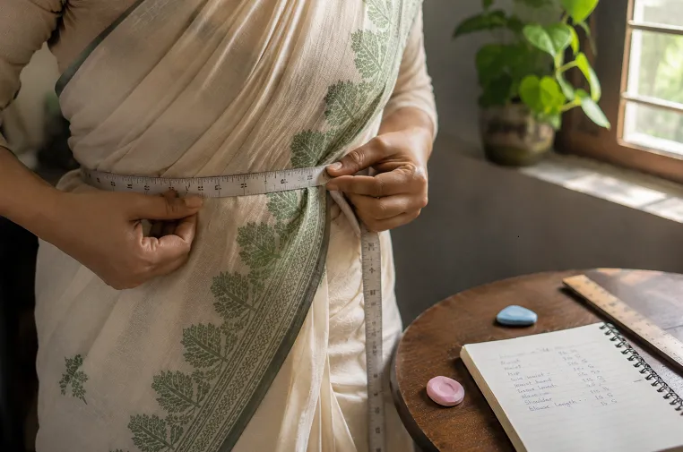 measuring waist and hip before saree conversion pleats
