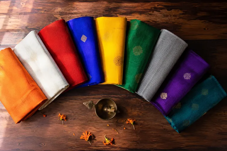 navratri colour calendar 2026 outfit flatlay with nine colour swatches