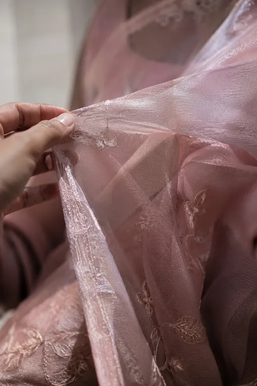 organza saree fabric drape close up texture