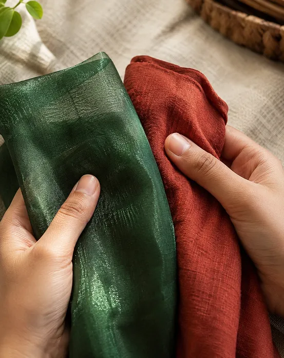 Texture comparison between organza and cotton dupatta fabric for contrast dupatta styling