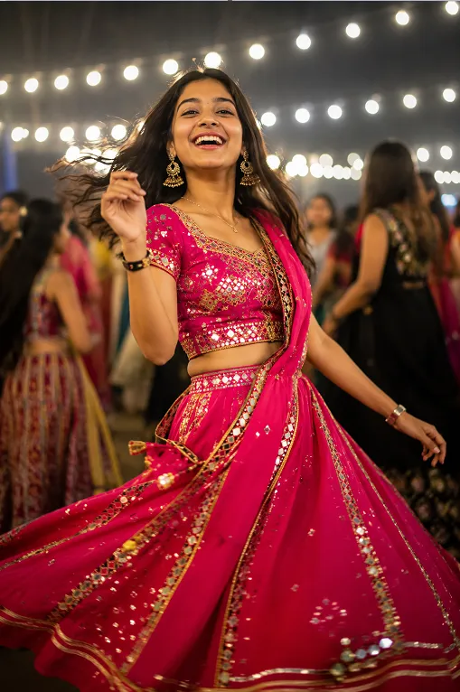 teenager wearing bright colourful ethnic wear for a college festival