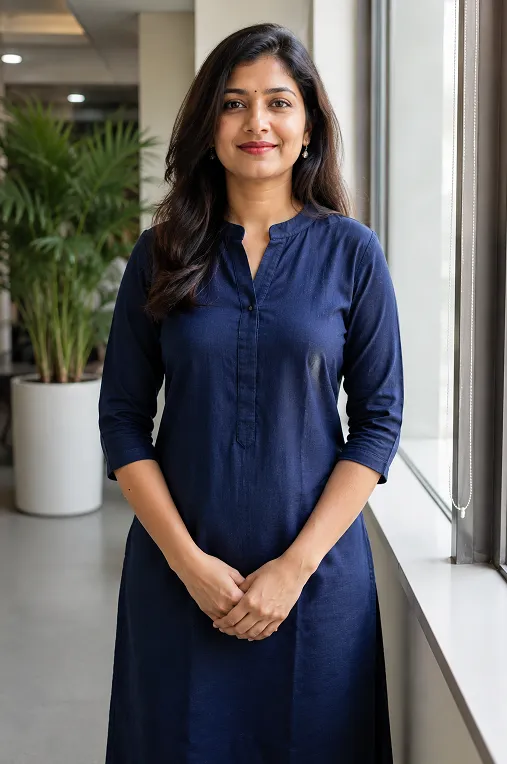 Fitted three quarter sleeve kurta styled to slim the arm for office wear