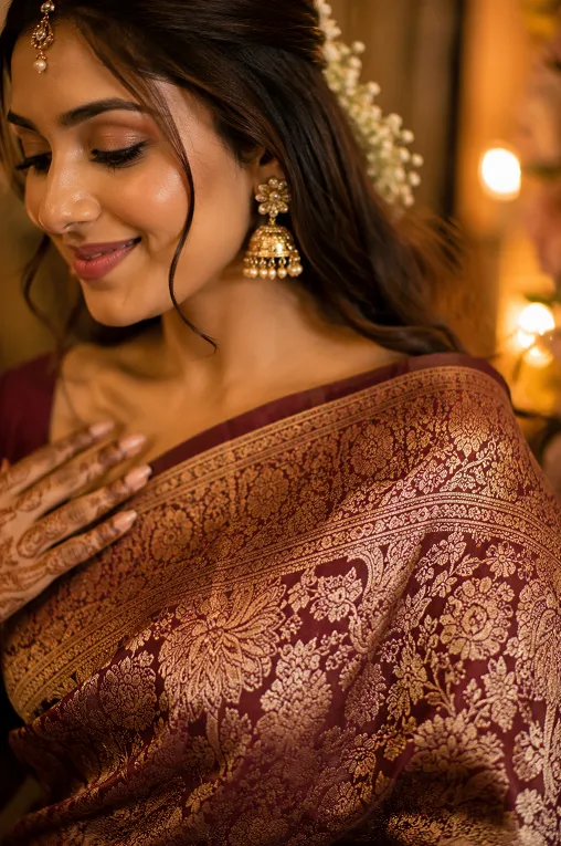 heavy Banarasi silk fabric detail showing weight and zari weave