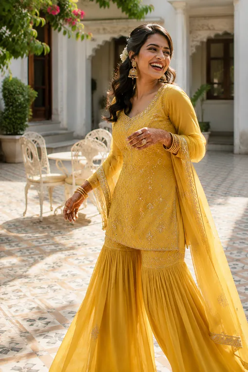 engagement outfit for bride to be in a sharara set
