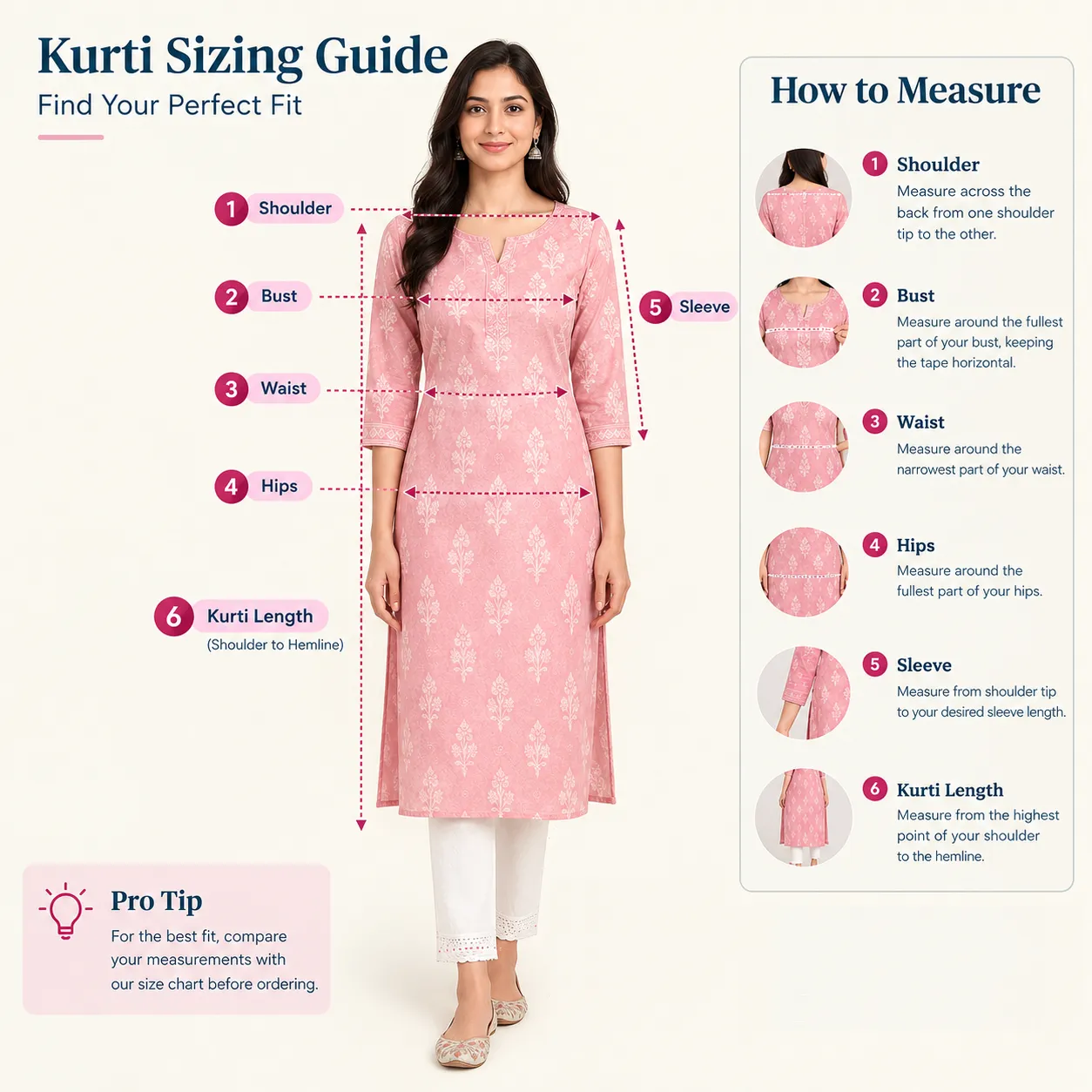 how to measure kurti size at home bust waist and hip guide
